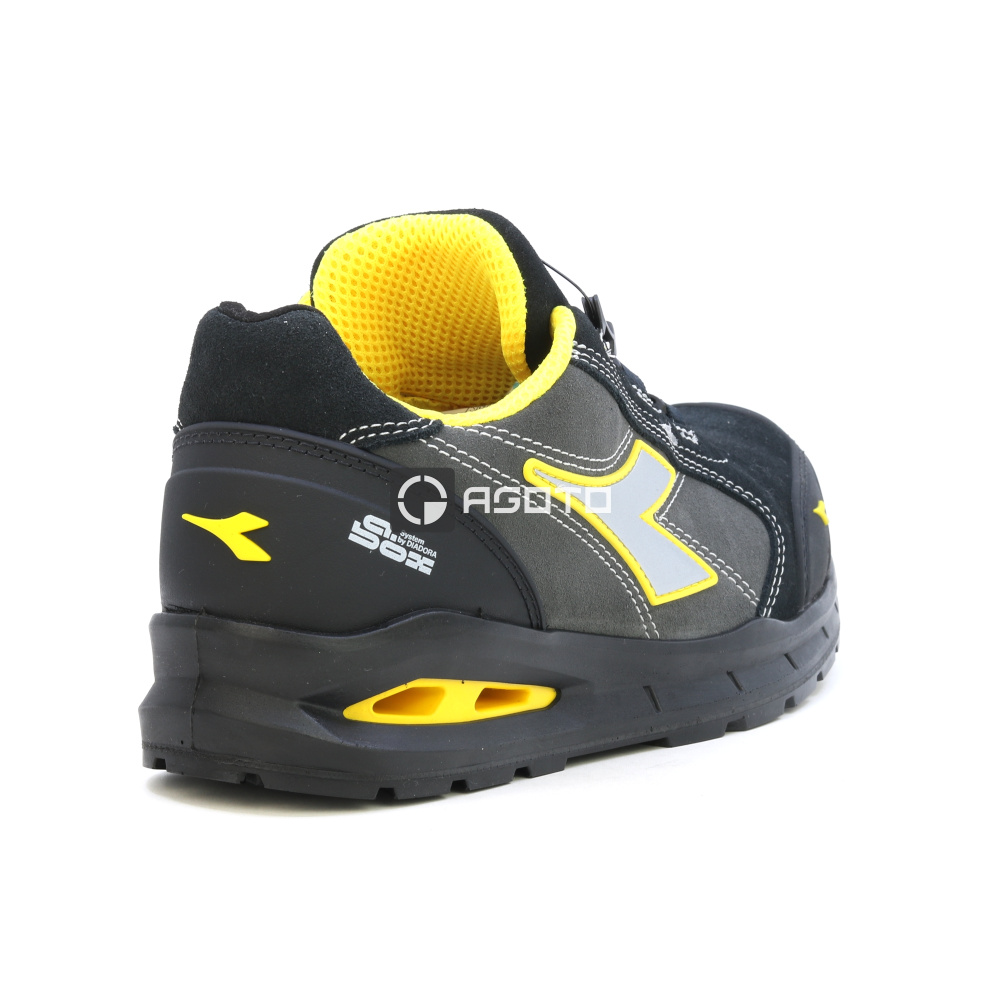 detail DIADORA Run low S3S černá pánská kožená pracovní obuv rychlozavazování BOA®