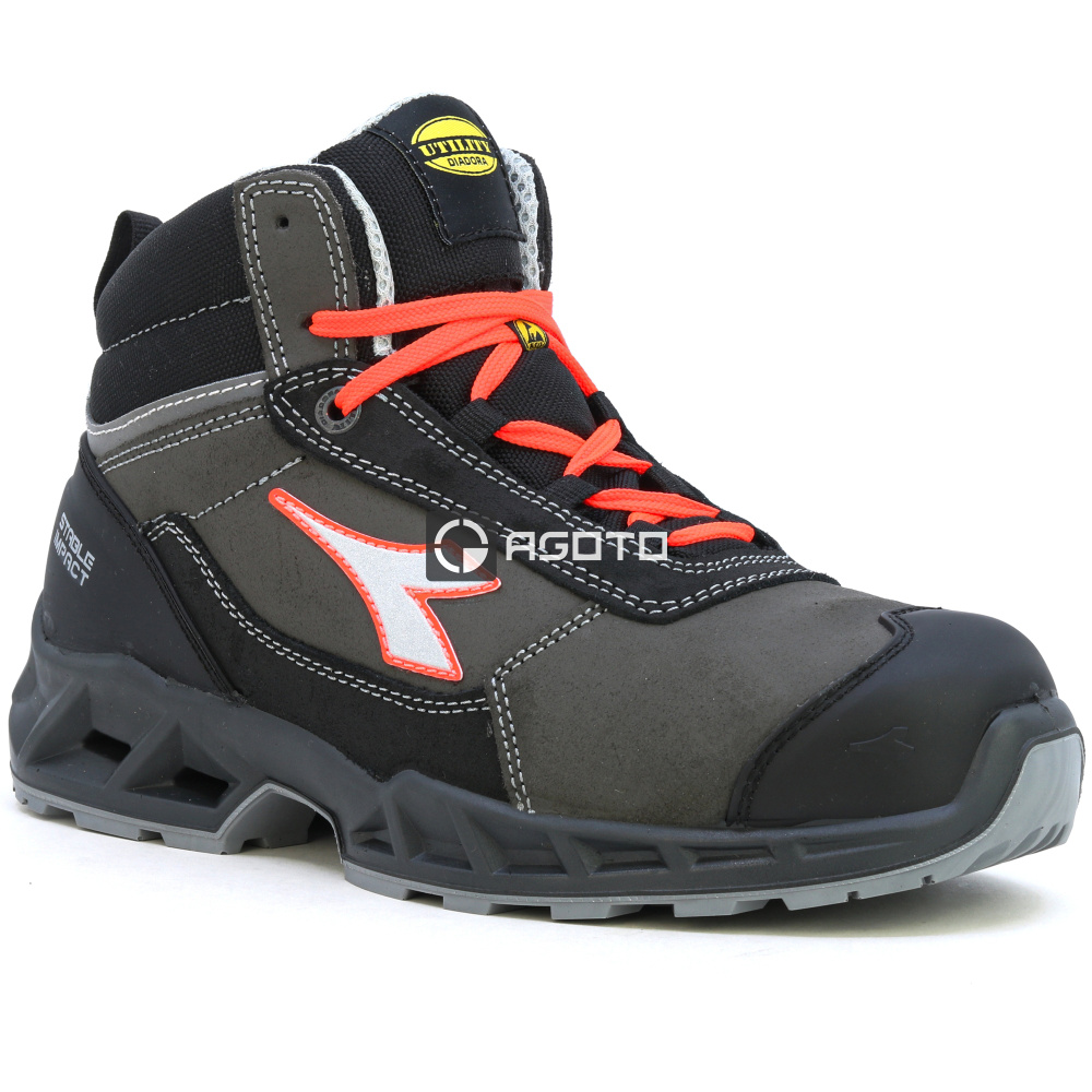 detail DIADORA Shark Leat Mid S3S ESD šedá pánská pracovní obuv