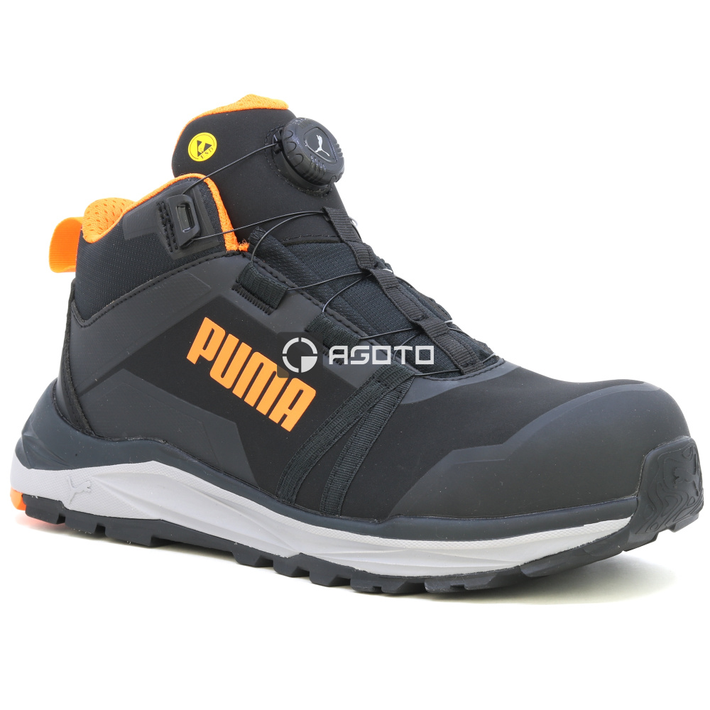 detail PUMA Kanyon Disc Mid S3 černá pánská odlehčená pracovní obuv, měkký došlap