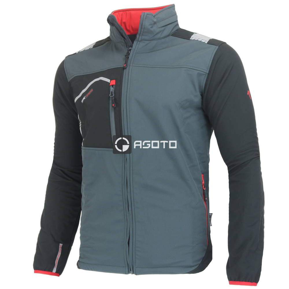 detail Industrial Starter 04527B/083 šedá pánská pracovní softshell bunda s kapucí 8000