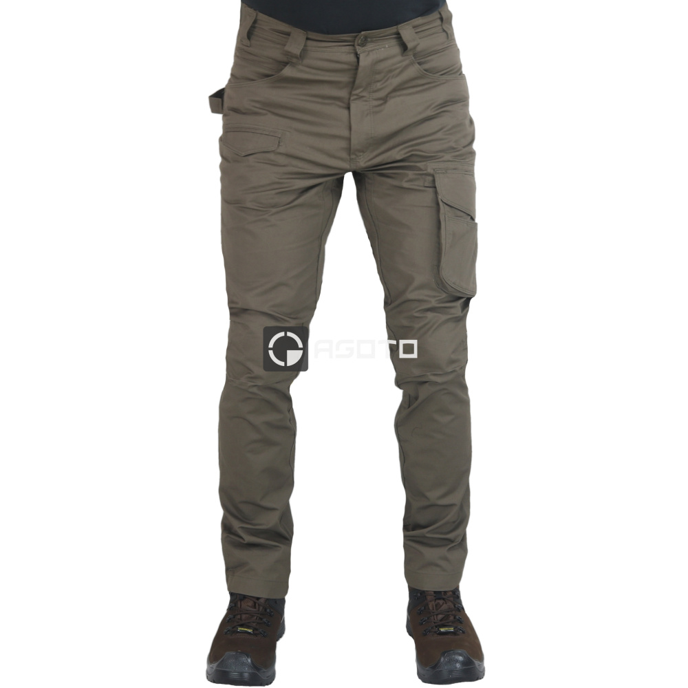 detail COFRA Kala hnědé pánské pracovní kalhoty 100% Ba