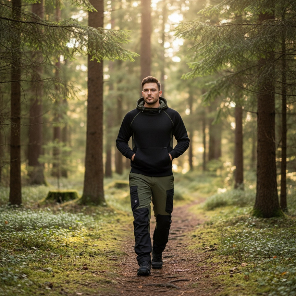 detail Asoto Vindel černá pánská bavlněná mikina 320g + ponožky zdarma