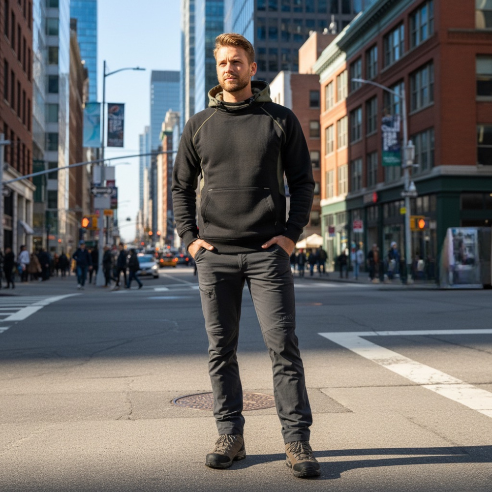 detail Asoto Vindel černá pánská bavlněná mikina 320g + ponožky zdarma