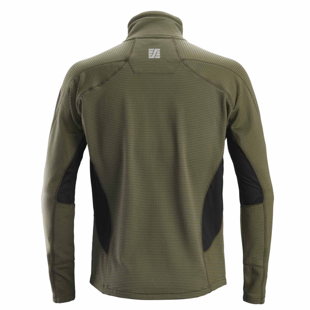 detail SNICKERS Mikrofleece Zip Stretch olivová pánská celoroční funkční mikina