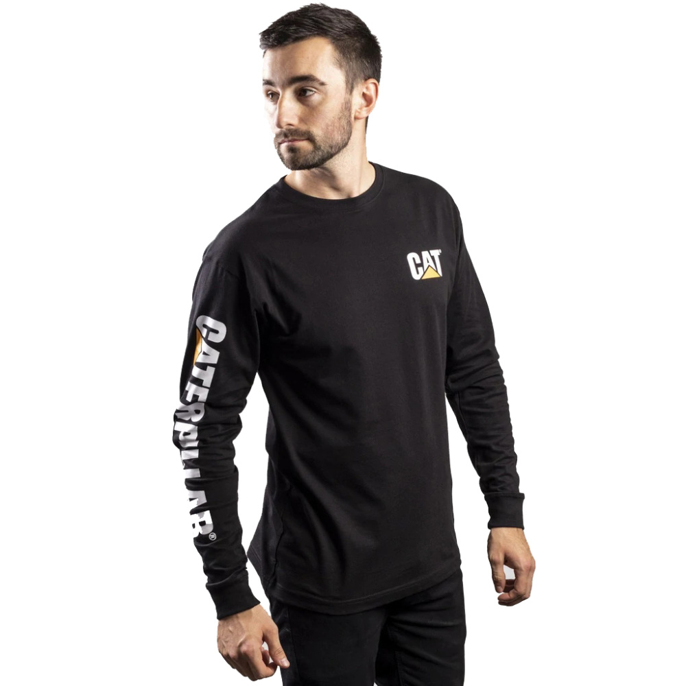 detail CATERPILLAR Trademark Banner L/S černé pánské triko dl. rukáv
