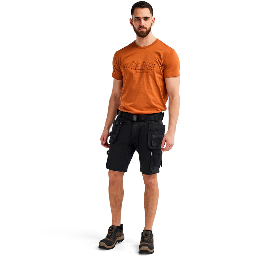 detail BLAKLADER Sweden 3D Logo oranžové pánské profi triko 100% Ba