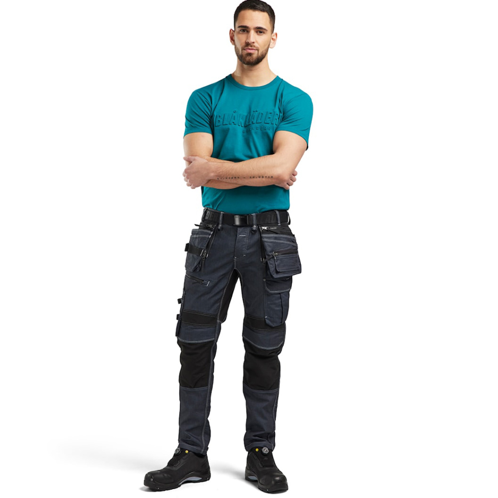 detail BLAKLADER Sweden 3D Logo modré pánské profi triko 100% Ba