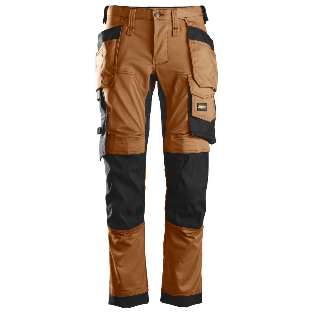 detail SNICKERS Allround Stretch Slim hnědé pánské pracovní profi kalhoty s kapsami