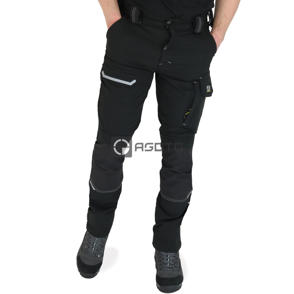 detail SIR Palladium Cargo černé pánské pružné lehké pracovní kalhoty, extra výdrž