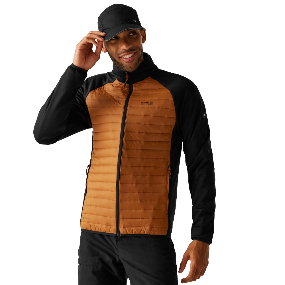 detail REGATTA Clumber Hybrid hnědá pánská outdoor bunda, celoroční využití