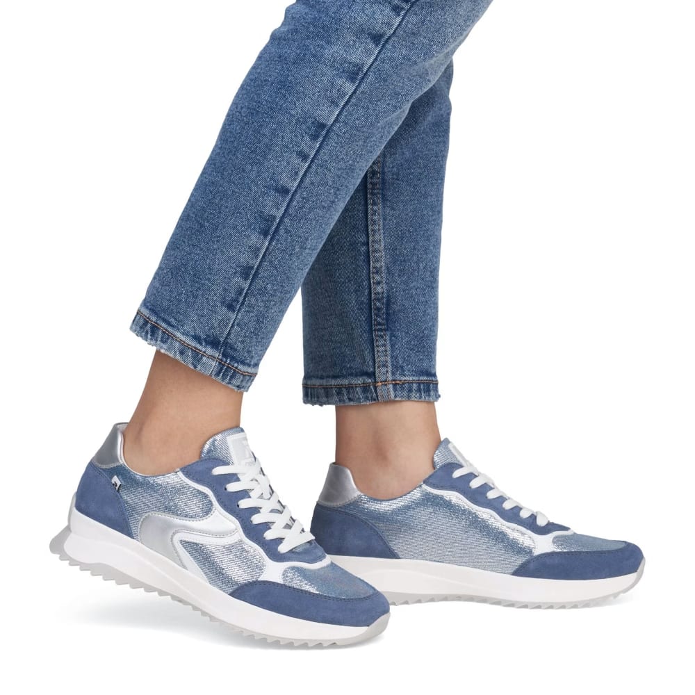 detail RIEKER W1307-14 modré dámské kožené tenisky