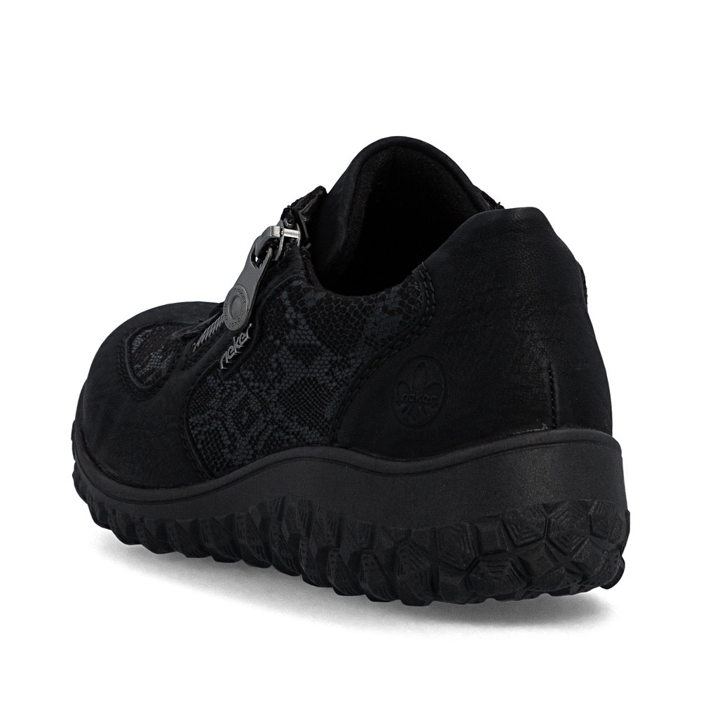 detail RIEKER 59501-00 černá dámská moderní a pohodlná polobotka se vzorem