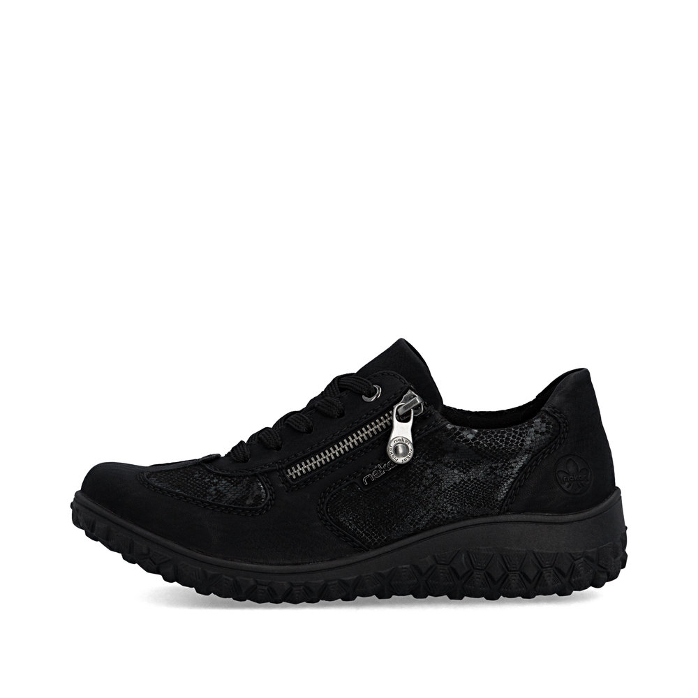 detail RIEKER 59501-00 černá dámská moderní a pohodlná polobotka se vzorem