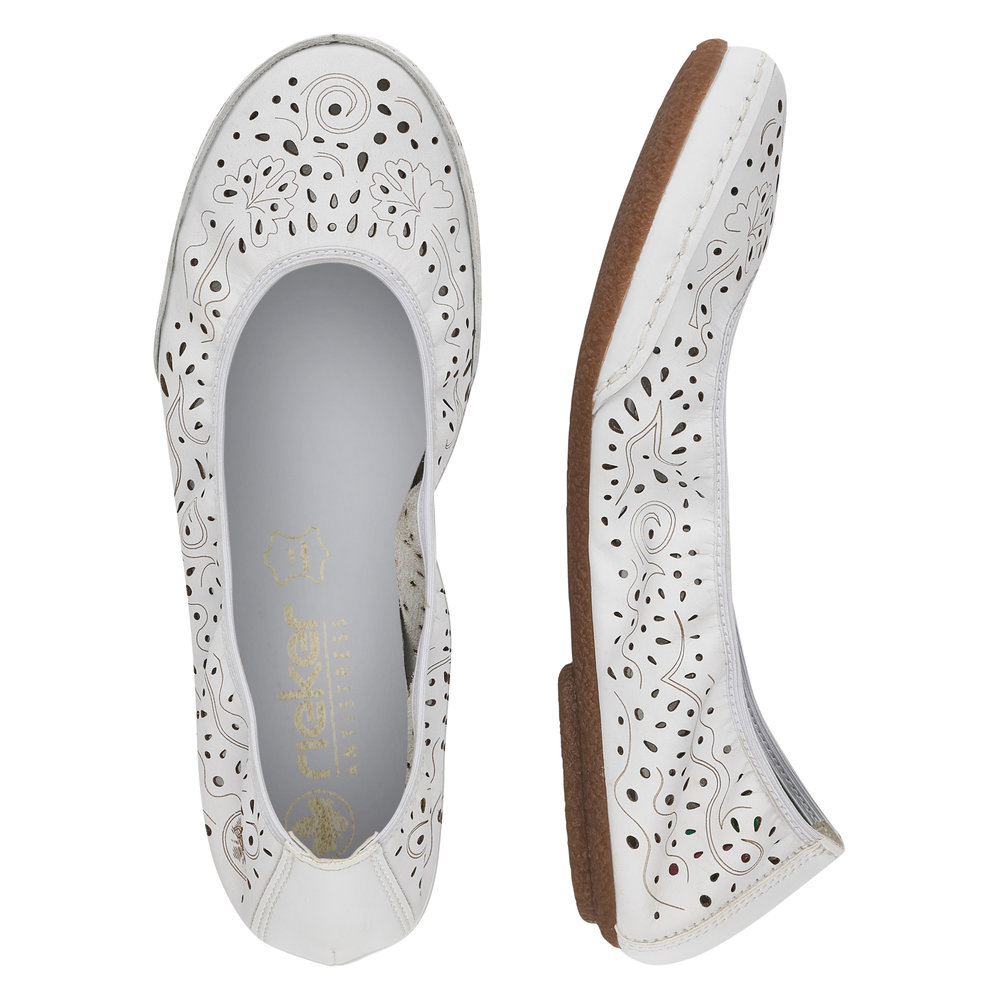 detail RIEKER 41460-80 bílé dámské kožené baleríny