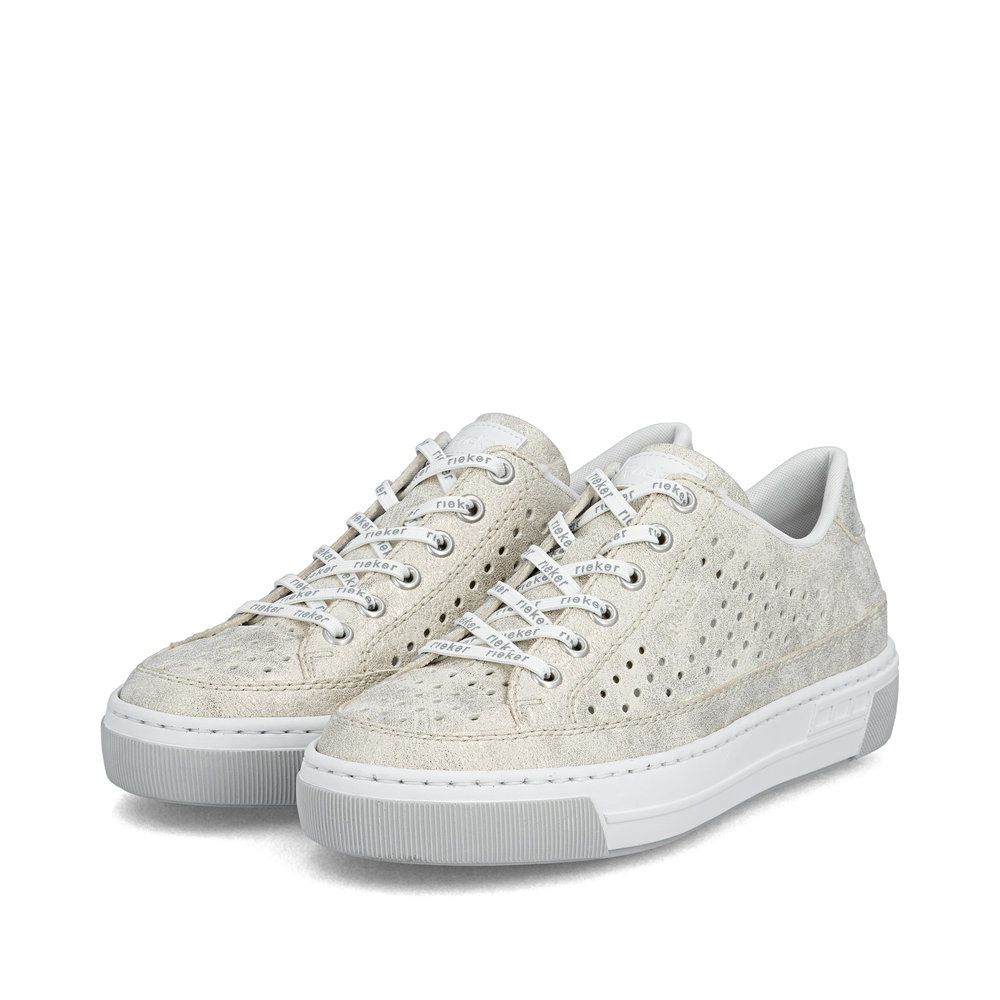 detail RIEKER L8849-60 béžové dámské letní kožené tenisky které dýchají, moderní vzhled