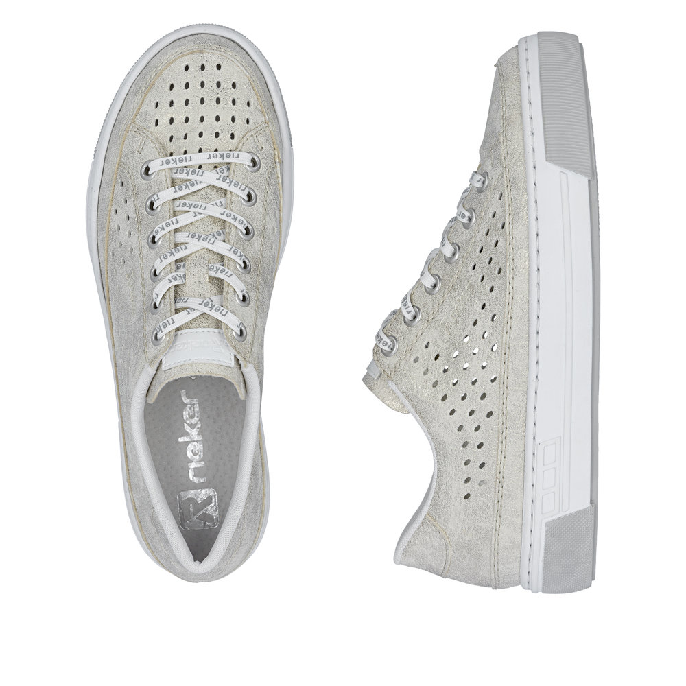detail RIEKER L8849-60 béžové dámské letní kožené tenisky které dýchají, moderní vzhled