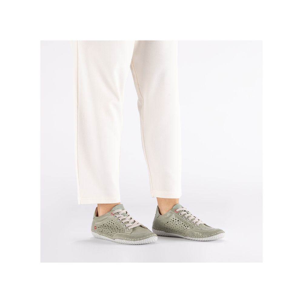 detail RIEKER 43651-52 zelené dámské letní kožené vzdušné tenisky, antistress