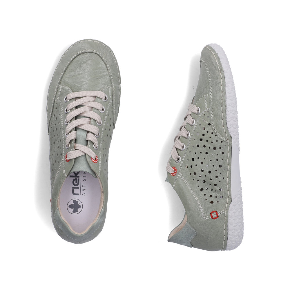 detail RIEKER 43651-52 zelené dámské letní kožené vzdušné tenisky, antistress