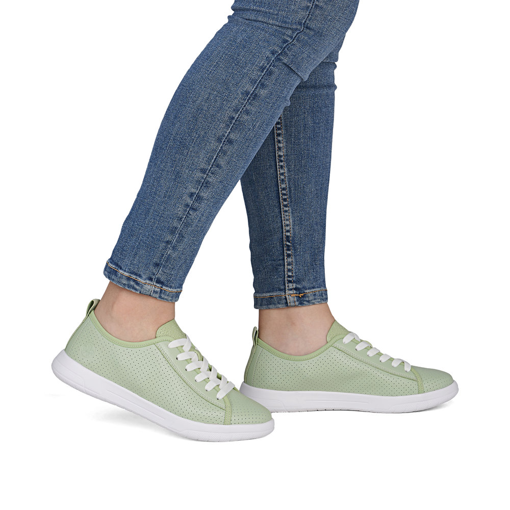 detail RIEKER 45602-52 zelené dámské kožené letní tenisky které dýchají, antistress