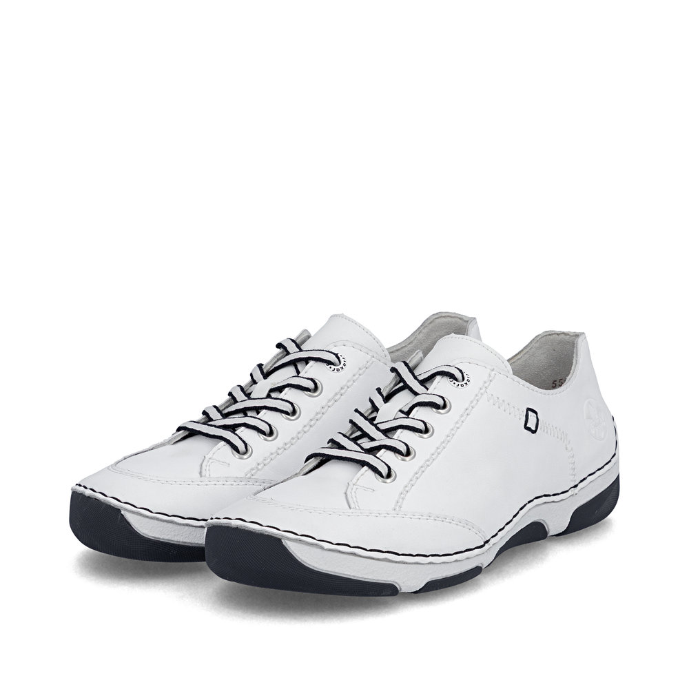 detail RIEKER 55901-80 bílé dámské kožené tenisky, moderní design, antistress podrážka