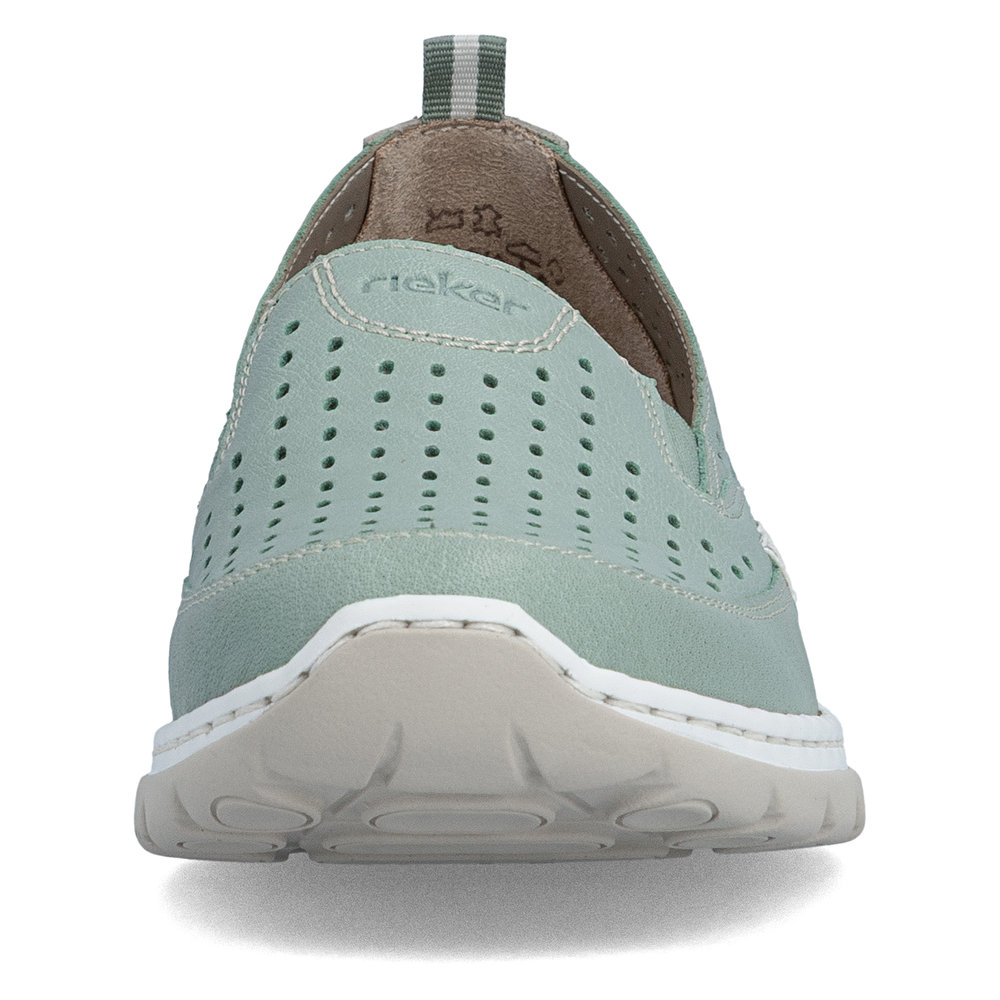 detail RIEKER L32F4-52 zelené dámské kožené letní mokasíny, antistress podrážka