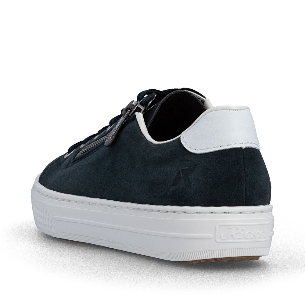 detail RIEKER L59L1-15 modré dámské kožené tenisky, moderní vzhled, pohodlné