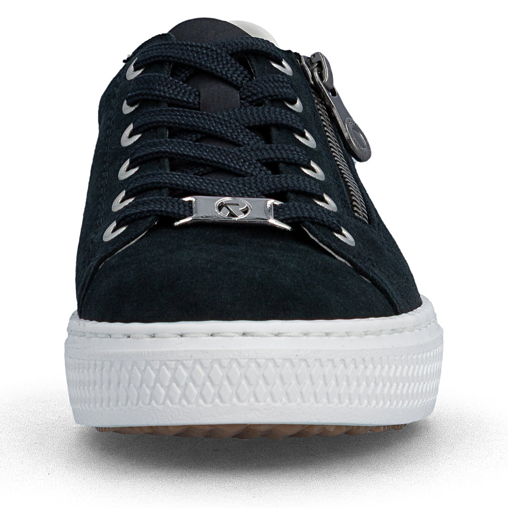 detail RIEKER L59L1-15 modré dámské kožené tenisky, moderní vzhled, pohodlné