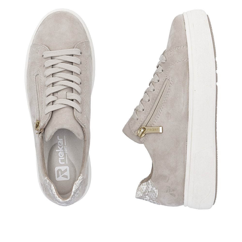 detail RIEKER M7701-60 béžové dámské kožené tenisky, moderní vzhled, antistress