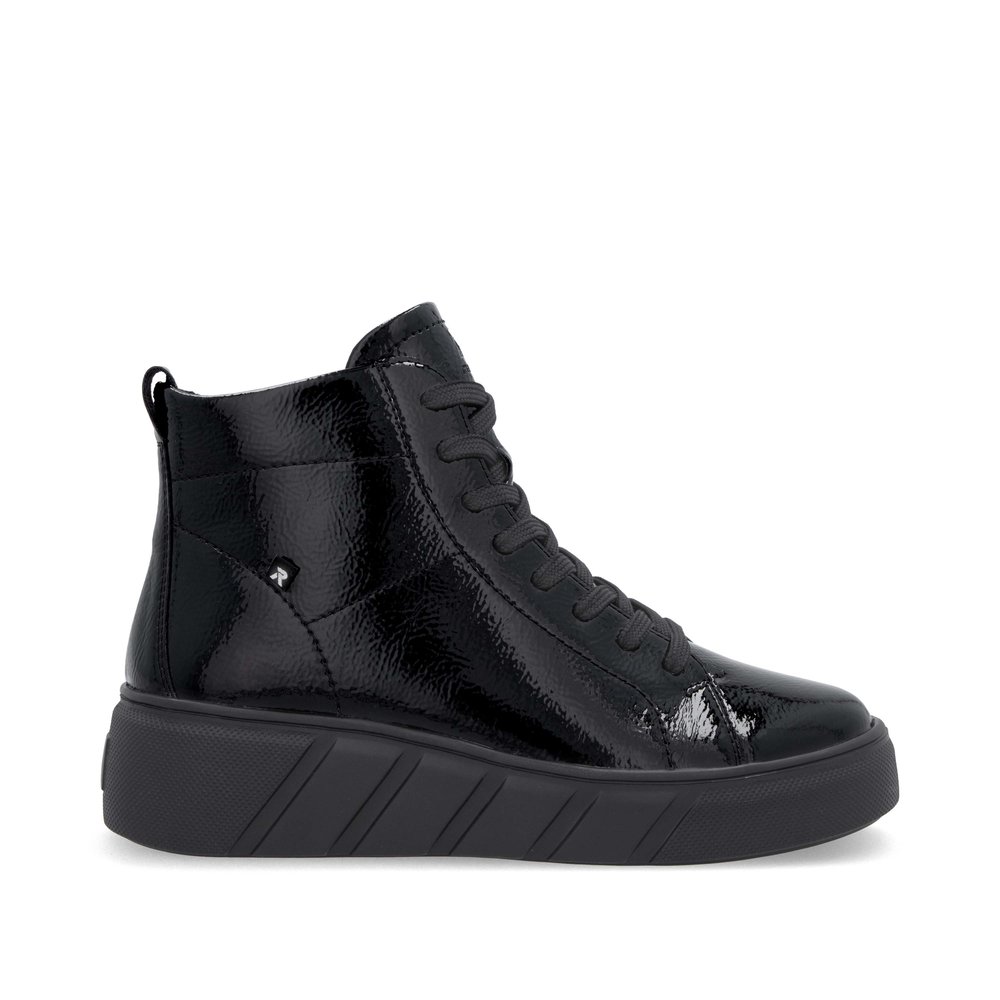 detail RIEKER W2661-01 black women's leather ankle boots, modern and comfortable