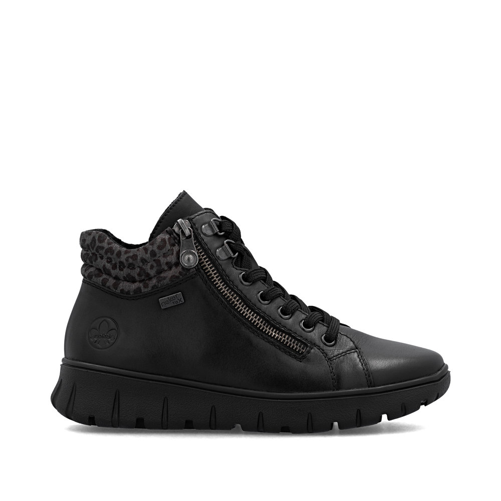 detail RIEKER N1305-00 black women's leather ankle boots with Rieker-TEX membrane