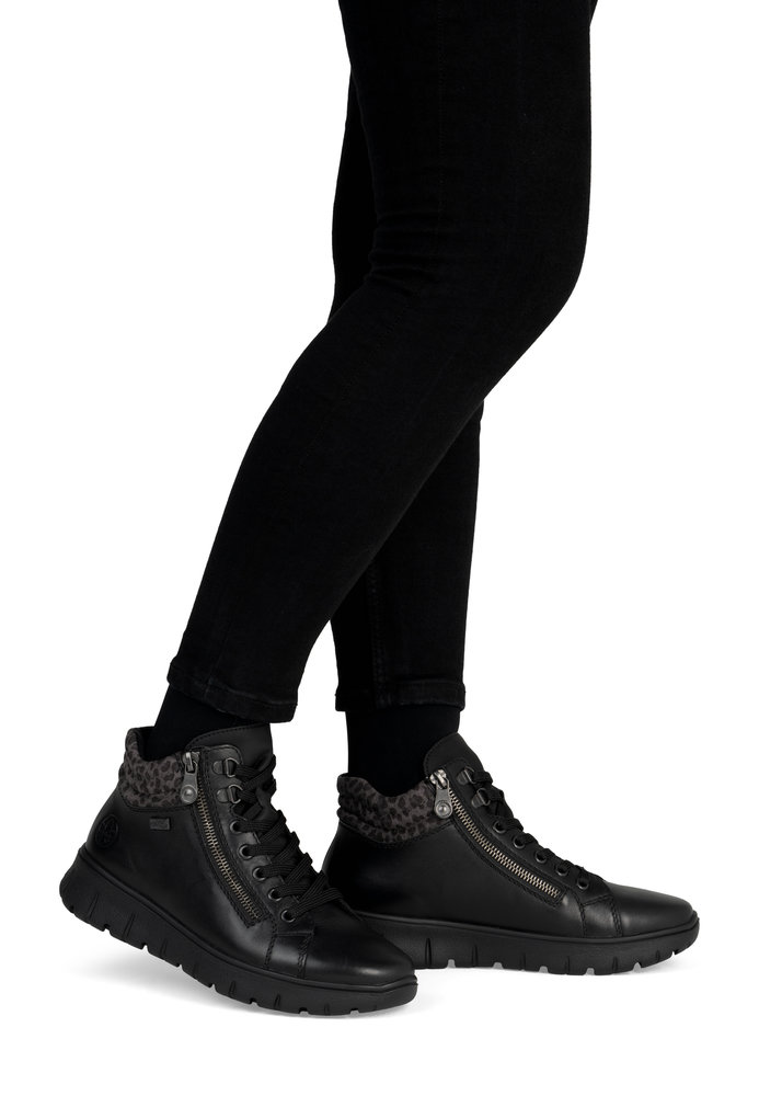 detail RIEKER N1305-00 black women's leather ankle boots with Rieker-TEX membrane
