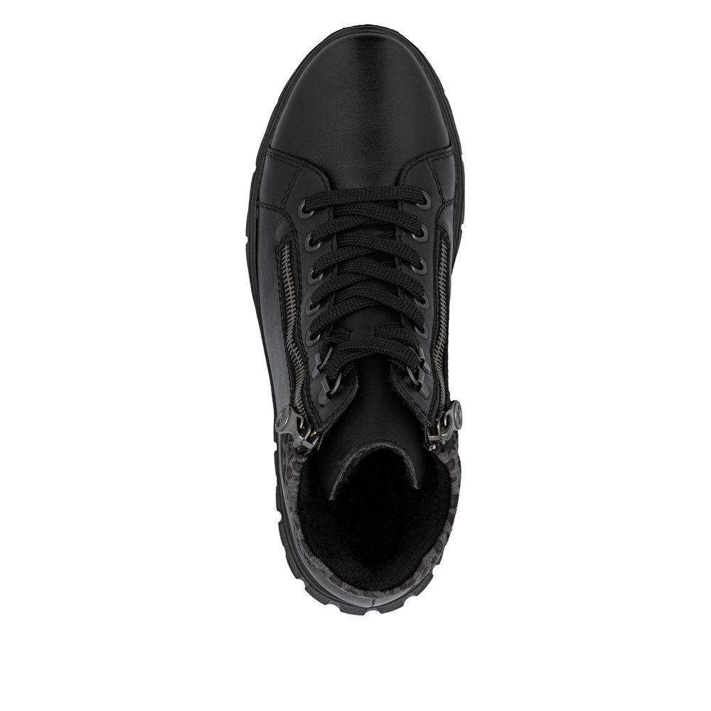 detail RIEKER N1305-00 black women's leather ankle boots with Rieker-TEX membrane