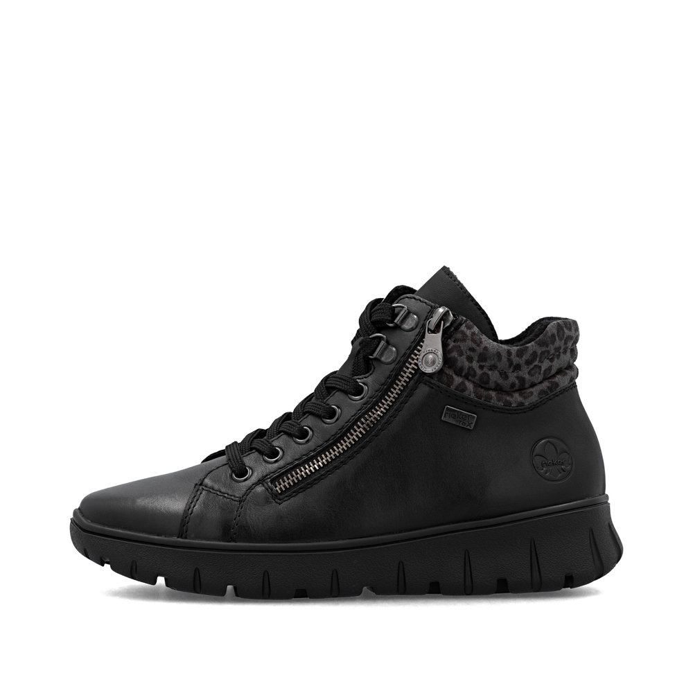 detail RIEKER N1305-00 black women's leather ankle boots with Rieker-TEX membrane