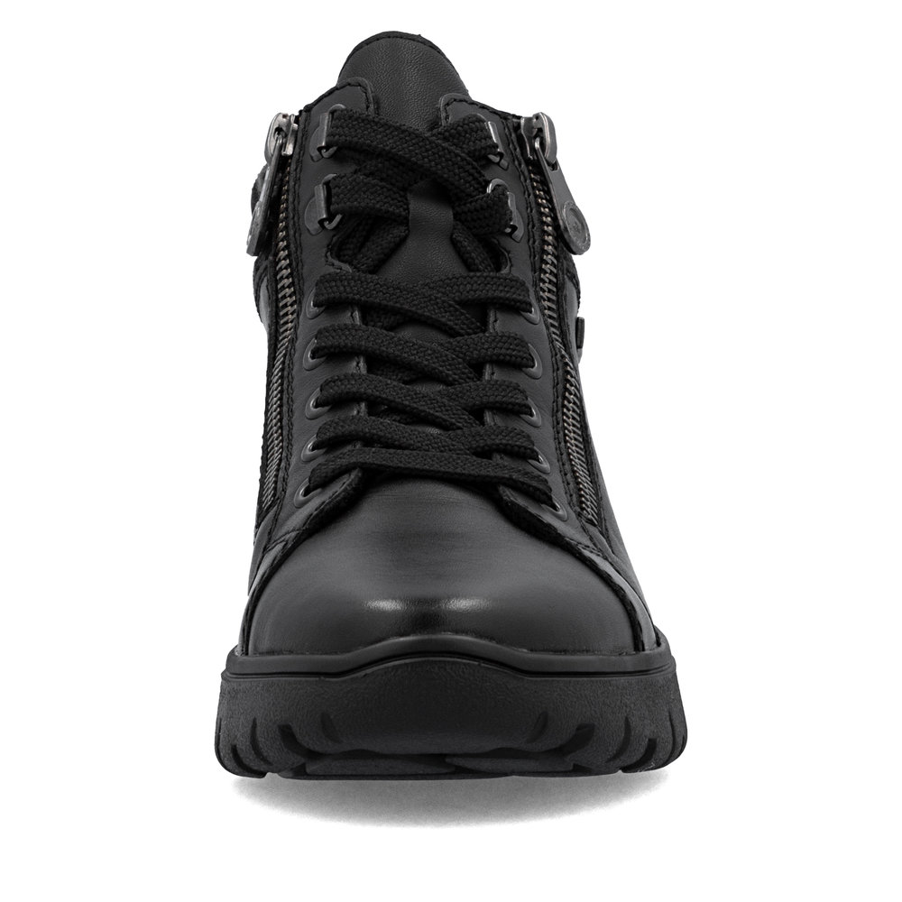 detail RIEKER N1305-00 black women's leather ankle boots with Rieker-TEX membrane