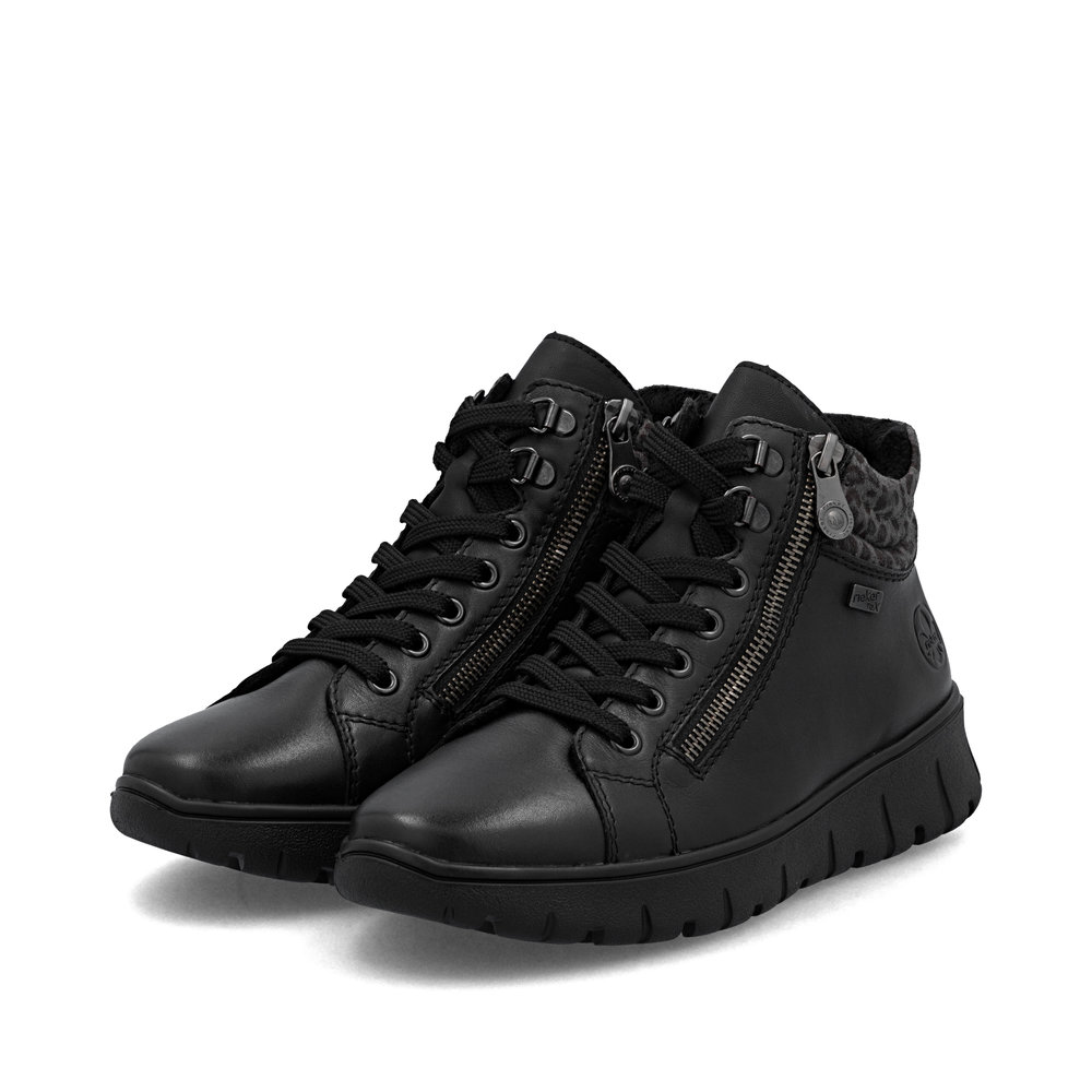 detail RIEKER N1305-00 black women's leather ankle boots with Rieker-TEX membrane