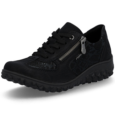 RIEKER 59501-00 černá dámská moderní a pohodlná polobotka se vzorem