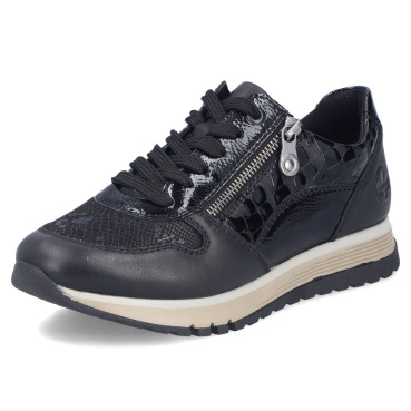 RIEKER 49003-01 black women's leather sneakers, timeless design
