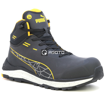 PUMA Xplore Mid S3 ESD černá pánská odlehčená pracovní obuv, měkký došlap