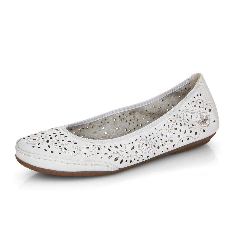 detail RIEKER 41460-80 bílé dámské kožené baleríny