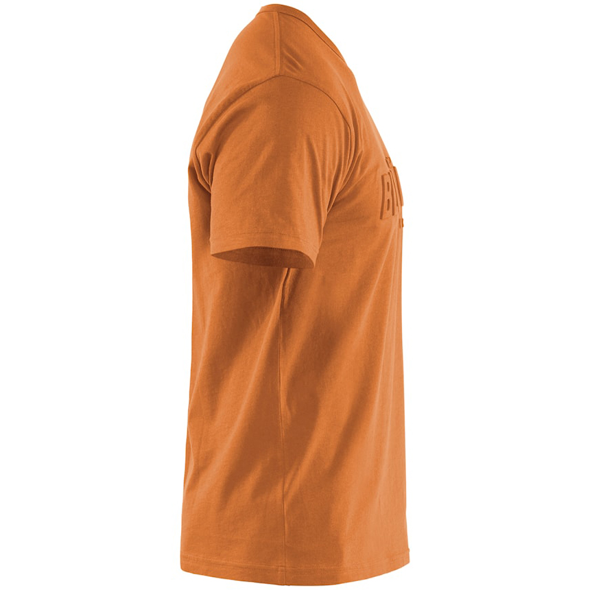 detail BLAKLADER Sweden 3D Logo oranžové pánské profi triko 100% Ba