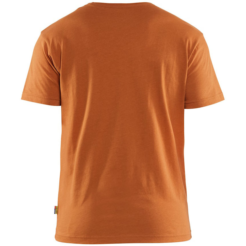 detail BLAKLADER Sweden 3D Logo oranžové pánské profi triko 100% Ba