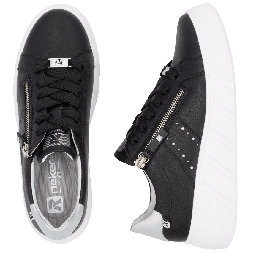 detail RIEKER W2605-00 černé dámské kožené tenisky