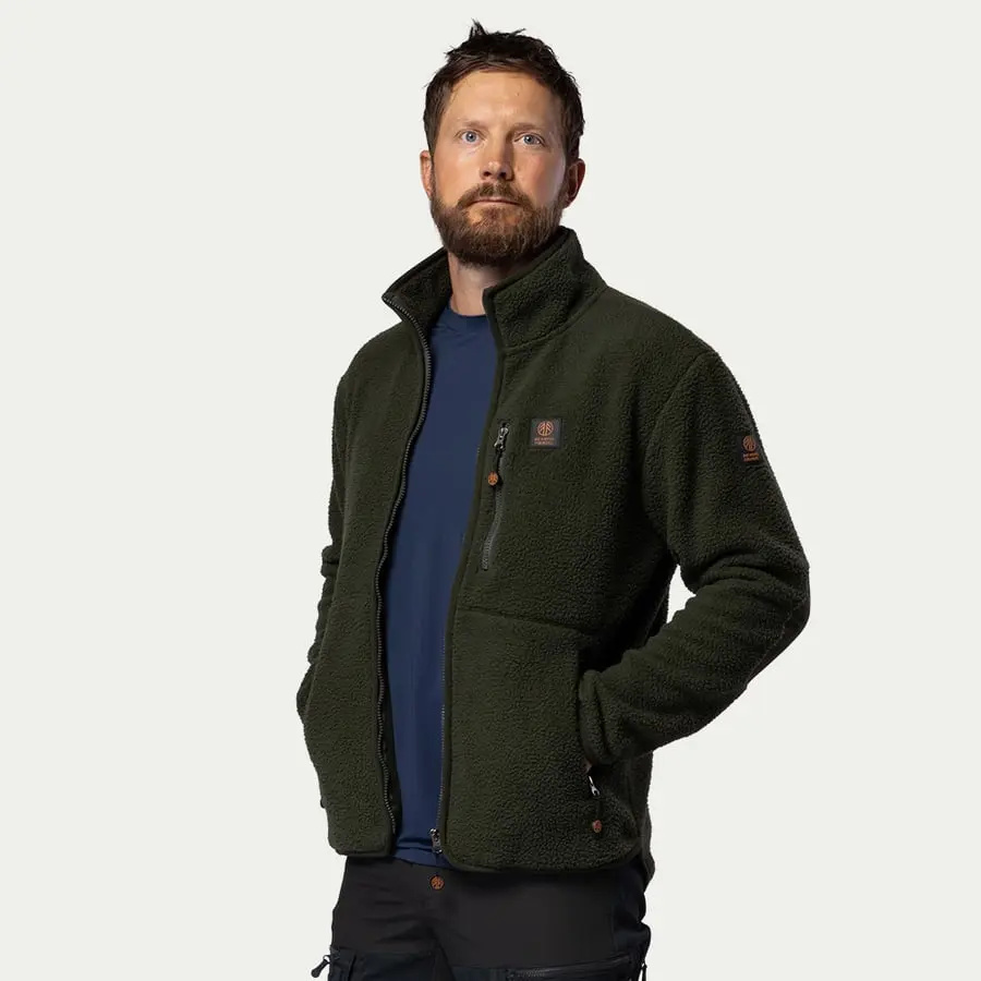 detail Beyond Nordic Sweden Teddy olivová pánská hřejivá bunda