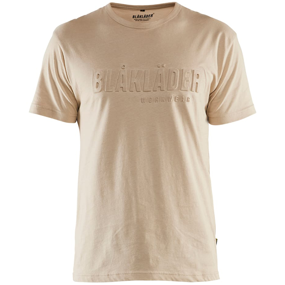 detail BLAKLADER Sweden 3D Logo béžové pánské profi triko 100% Ba