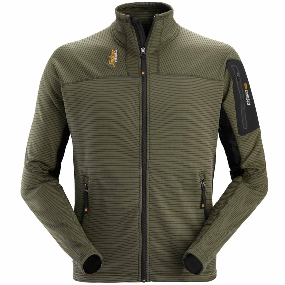 detail SNICKERS Mikrofleece Zip Stretch olivová pánská celoroční funkční mikina