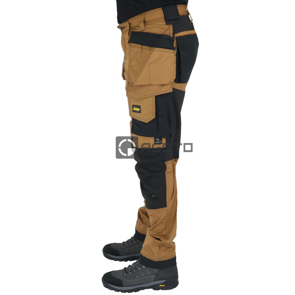 detail SNICKERS Allround Stretch Slim hnědé pánské pracovní profi kalhoty s kapsami